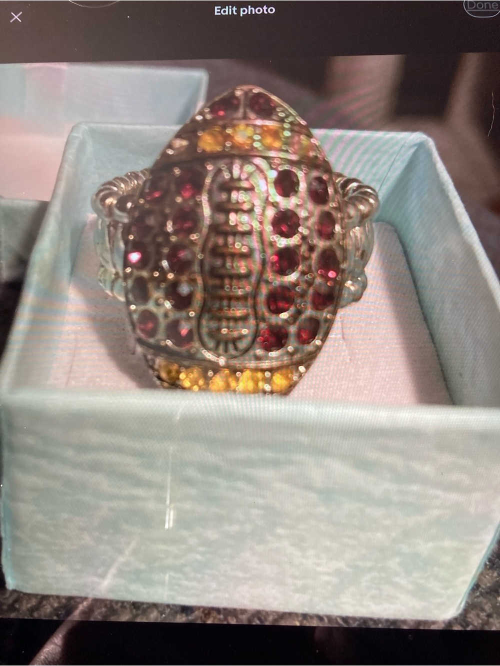 Statement Crystal Cluster Football Ring in Garnet and Topaz Tones OS Stretch